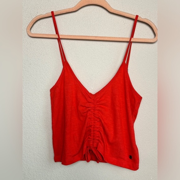 NWT Roxy Flirty Feels Coral Orange Ruched Adjustable Strap Cropped Tank Top M - Picture 3 of 10